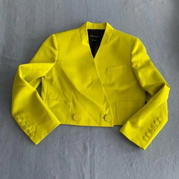 MASSIMO DUTTI STUDIO DOUBLE-BREASTED CROPPED BLAZER IN LIME - Picture 1 of 8